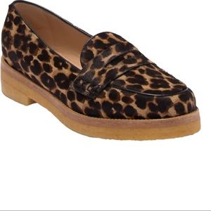 Longchamp Leopard Print Penny Loafers in Brown and Black